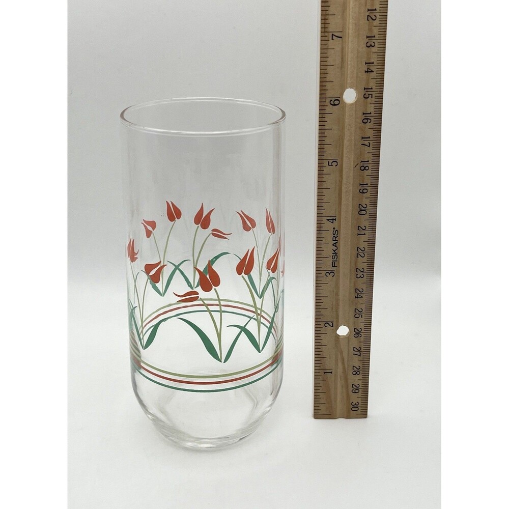 Vintage Anchor Hocking Tulip Glasses Set of 2 Red Green Flowers 6.25” - Picture 4 of 4